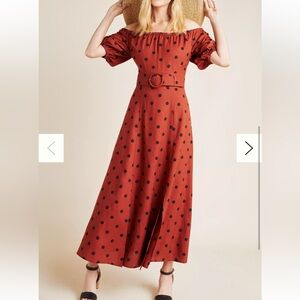 Anthropologie Maeve Lucienne Off-the-Shoulder
Belted Polka Dot Maxi Dress/Size4